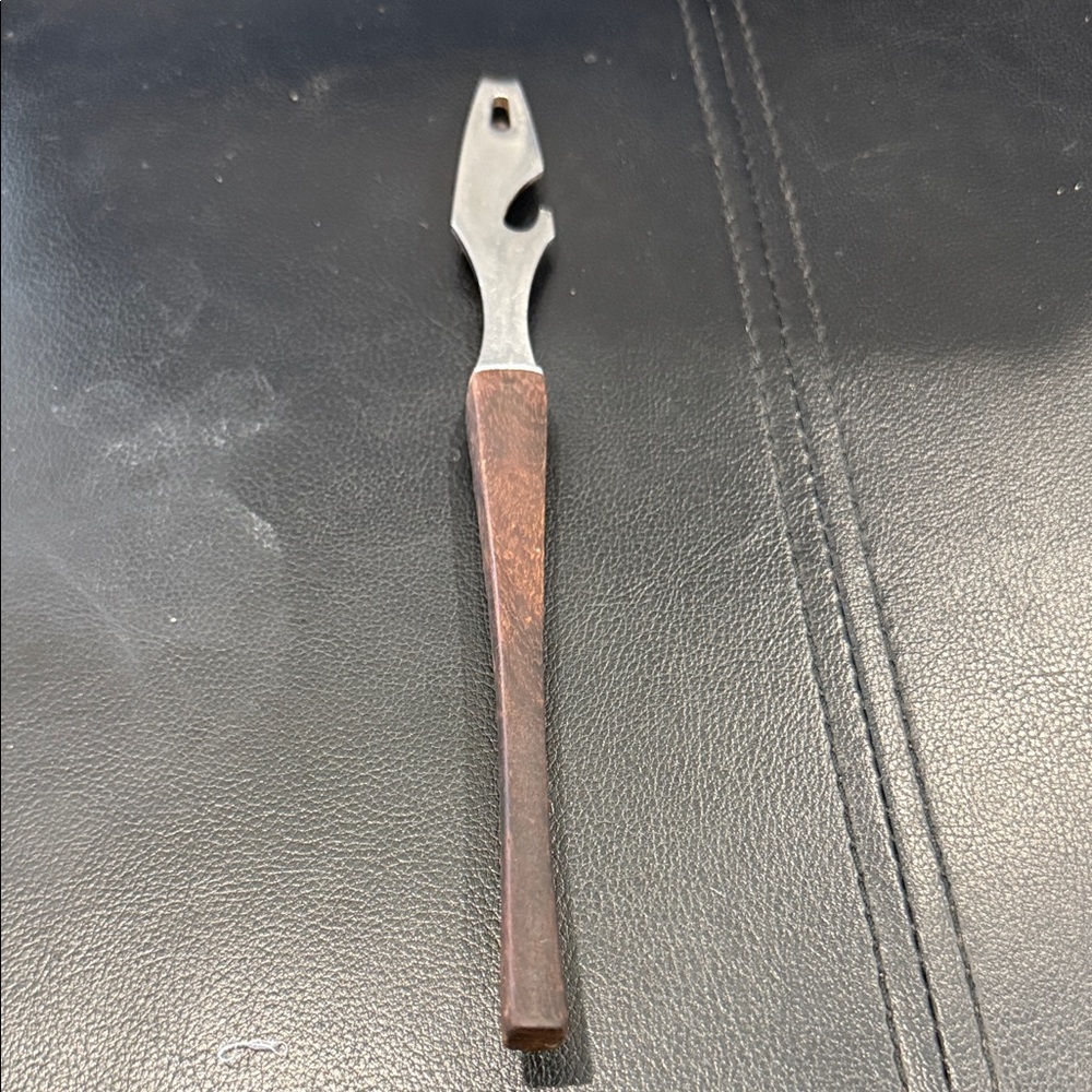 Vintage Wooden Handle Bottle Opener. Stainless steel. Made in Japan